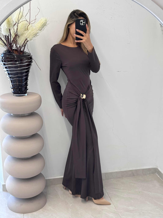 שמלת לייקרה מקסי עם אבזם למידות XS עד 38