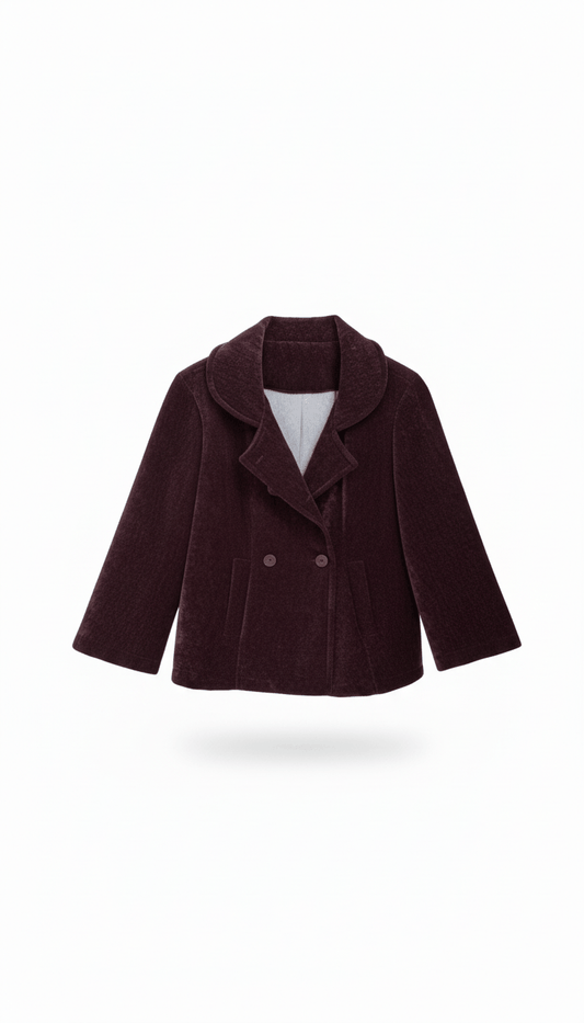 Cream double-breasted short jacket with wide collar for women