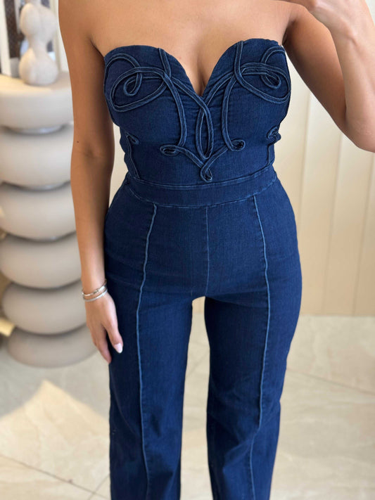 אוברול גינס סטרפלס נשים אופנתי לכיסוי גוף עליון