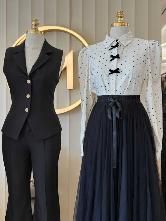 מכופתרת נקודות עם פפיון מודרנית לנשים