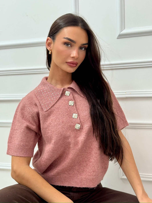 סריג זרקונים חצי שרוול עבה למידה 38-40