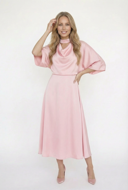 שמלת עביה ורודה משיפון