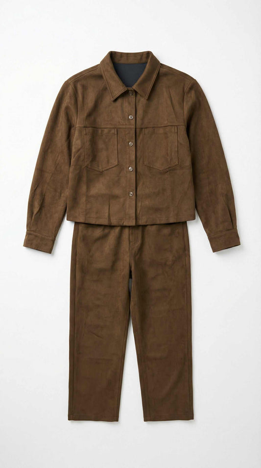 חליפת מכופתרת ומכנס זמש