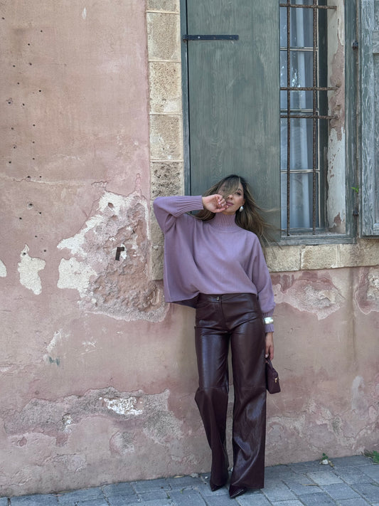 מכנס דמוי עור גזרה מתרחבת