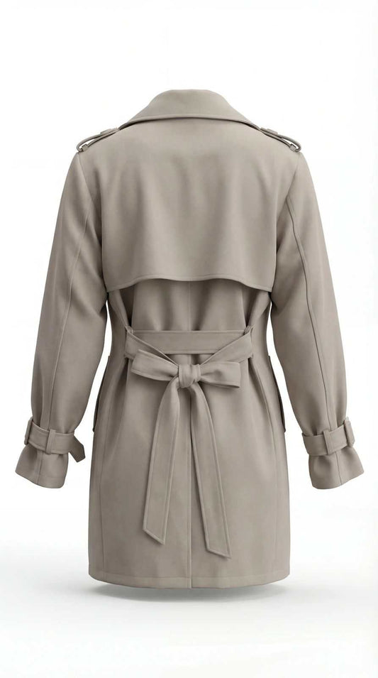 מעיל טרנץ' עם חגורה וחזה כפול מלפנים