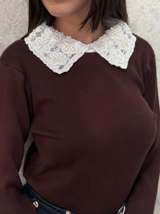 סריג צווארון פנינה