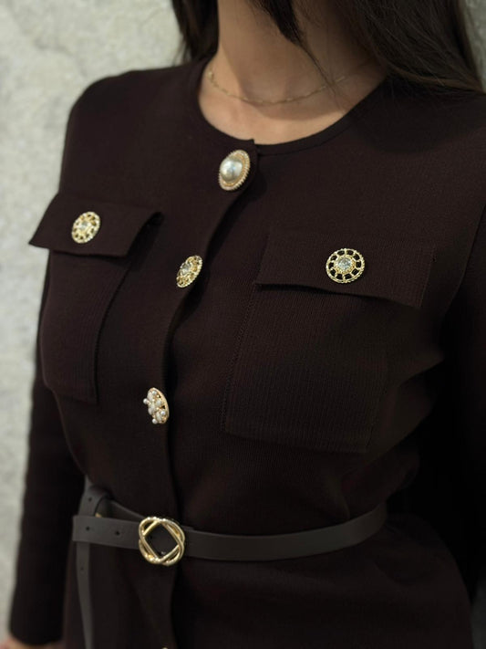 קרדיגן כפתורים עם חגורה