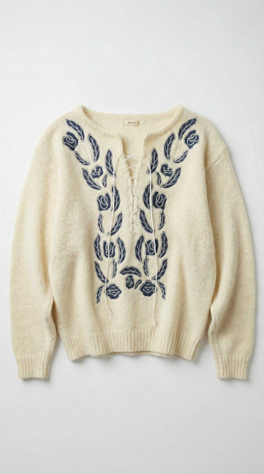 סריג הדפס עם שרוך בצבעים חמים לעיצוב אופנתי