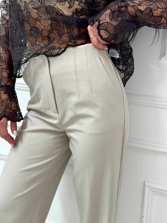 Beige High Waist Wide Leg Pants