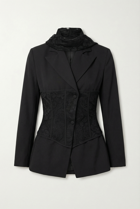 בלייזר מחויט עם פאנל תחרה