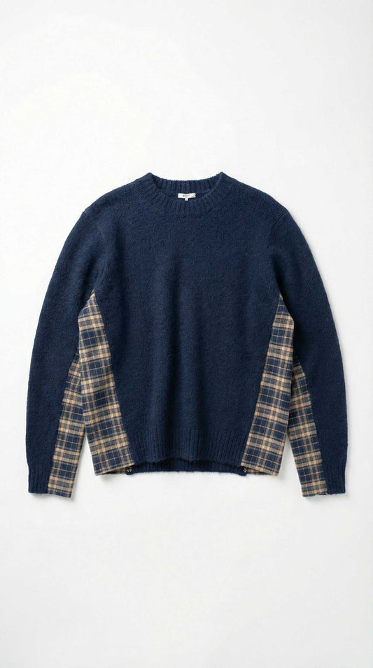 חולצת סריג משולבת משבצות