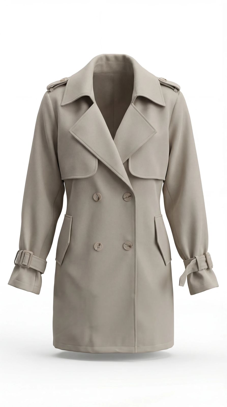 מעיל טרנץ' בז' עם חגורה ורכיסה כפולה לנשים, עיצוב אלגנטי וקלאסי