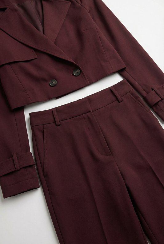 חליפת בלייזר ומכנס מחויט בורדו