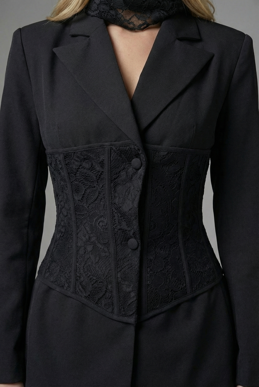 בלייזר מחויט עם פאנל תחרה